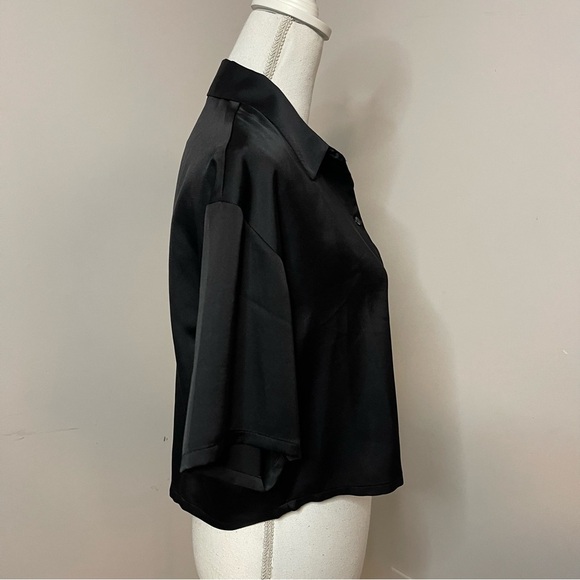 Abercrombie & fitch black satin short sleeve cropped polo - Picture 2 of 5